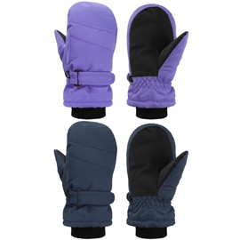 SATINIOR 2 Pairs Kids Snow Mittens Waterproof Winter Ski Gloves Warm Thicken Snow Gloves for Girls Boys(Purple, Navy Blue,3-5 Years)