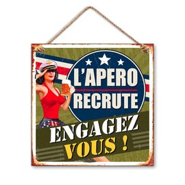 Rétro Dekoschild aus Metall, 20 x 20 cm, Motiv: Apero Recrute Engadez Vous