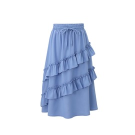 Girls High Waisted Ruffle Maxi Skirt Soft Cotton Long Skirts with Elastic Waistband for Kid Girl 9-10 Years Blue