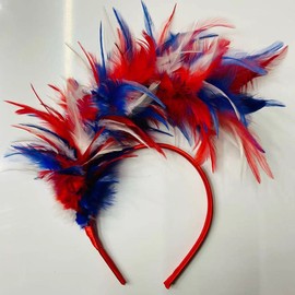 ZCYYYS Feather Fascinator Headband for Women Headwear Headpiece Party Favors Hair Accessories TSFG13 (Red White Blue)