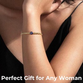 Genkigold Evil Eye Luck Bracelet,Exquisite 18k Real Gold Plated Beaded Bracelet with Blue Eye Bead - Stretch Bracelet Gift for Bestfriends, Couples, Family Members, Siblings, Sisters, and Lovers