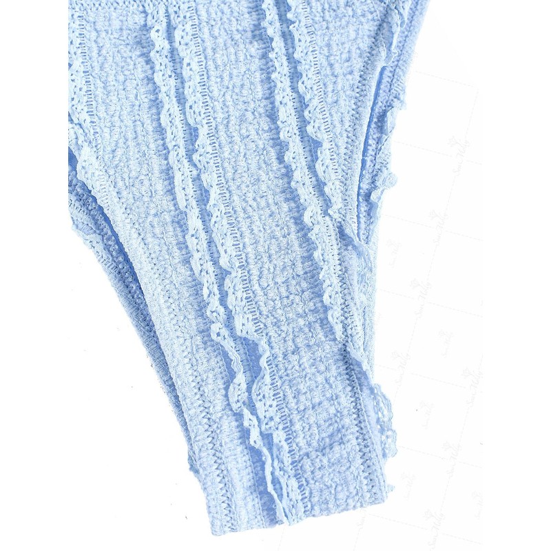 seamoly Lace Ruffled Trim Cinched Tied Front Tie Side Bikini