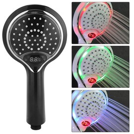 Nikou LED Shower Head Handheld 3 Colors Change Water Fed LED Shower Head with Temperature Sensor Digital Display Temperature Control Shower Sprayer (Color : Black)
