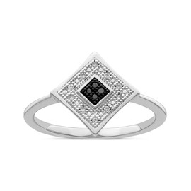 Sterling Silver Rhod Plated Black And White Diamond Ring - Night Diamonds