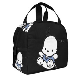 Pochakko Cold Insulated Lunch Bag, Black, Lunch Box, Heat Retention, Cold Retention, Zippered, Compact, Bento Bag, Soft Cooler Bag, Tote, Eco Bag