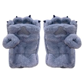 NICEYEA Winter Cute Little Bear Thickened Frost Protection Bear Half Finger Gloves Half Finger Gloves with Velvet, Thickened to Keep Warm and Frost Protection (Black/Grey/Pink), Grey