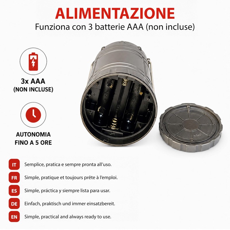 Lanterna da Campeggio LED 200 lumen Estraibile, Compact, Appendibile, Super