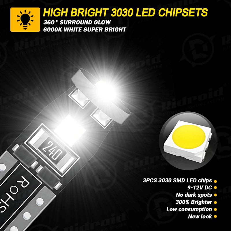 RIDROID 12 x White Interior LED Dome Lights Package For