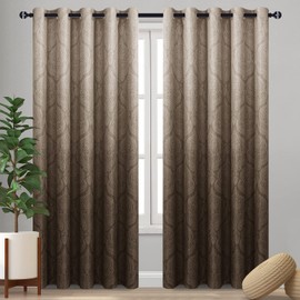 DWCN Ombre Blackout Curtains for Living Room - Thermal Insulated Block Light Energy Saving Privacy Gradient Damask Grommet Window Curtains for Bedroom, Set of 2 Panels, 70 x 84 Inch Length, Brown
