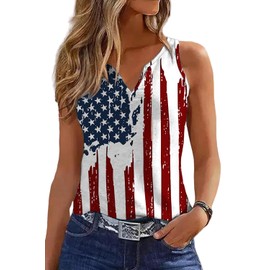 Ovazly Women 4th of July V-Neck Tank Tops American Flag Print Vest USA Flag Sleeveless Tee Patriotic Summer Shirts(Medium,A4-White31)
