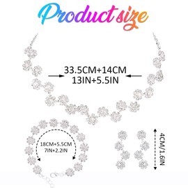 Zoestar Silver Rhinestone Bridal Jewelry Set Flower Crystal Necklace Earrings Bracelet Sets Formal Costume Jewelry for Women (Silver)