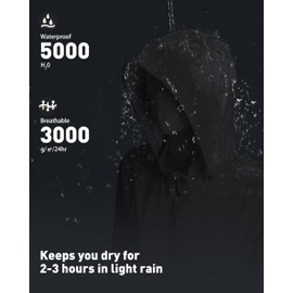 ATLASLAVA Men's Packable Rain Jackets Lightweight Waterproof Reflective Windbreaker Coat with Hood Cycling Running Golf Black L