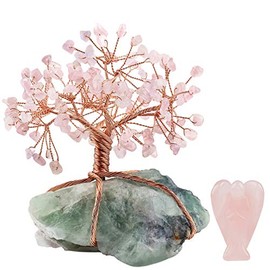 mookaitedecor Rose Quartz Crystal Money Tree Crystals Base & Guardian Angel Figurine Ornament for Wealth and Luck
