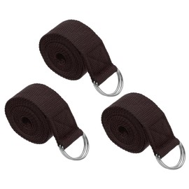 PATIKIL Yoga-Gurt zum Dehnen von 2,4 m, 3 Stück, Baumwolle, Yoga-Gürtel mit verstellbarer Metall-D-Ring-Schnalle, Stretchbänder für Fitness, Pilates, Braun