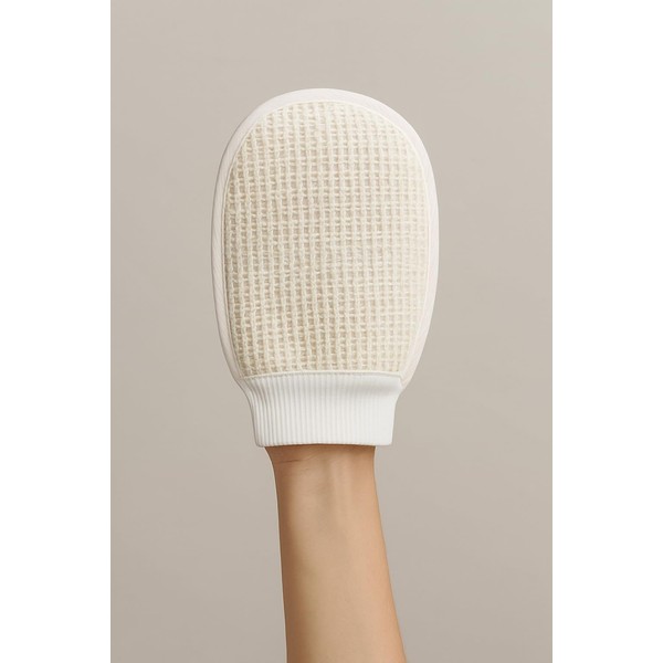 Natural Loofah Bath Glove | Beige Textured Scrubber Cotton Cuff