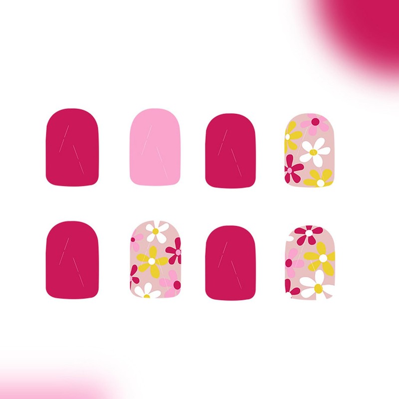 Flower Press on Nails Square Short Cute Fake Nails with