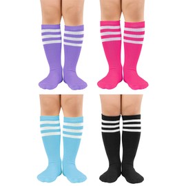 Zando Kids' Knee High & Long Sport Socks - Breathable, Youth Pink, Blue/Purple/Pink Black - School Uniform Socks for Girls & Boys, Ages 4-6