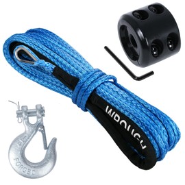WROUGH 1/4" Synthetic Winch Rope 50 Ft Heavy Duty 10000 lb ATV Winch Rope Line with Steel Hook Rubber Stopper Protecting Sleeve/Sheath and Thimble Universal Fit for ATV SUV Vehicle Winch Rope (Blue)