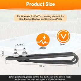 GDW 4kw 240v Hot Tub Heater Element Replacement for Balboa Spa Heater Element,Universal Flo-Thru Spa Heater Element for Hot Tub 10in,for Spa Electric Heater Element Replacement