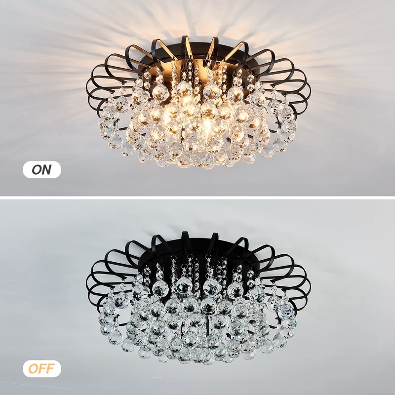 CVKASH Crystal Floral Chandelier 4-Light Antique Modern Black Flush Mount