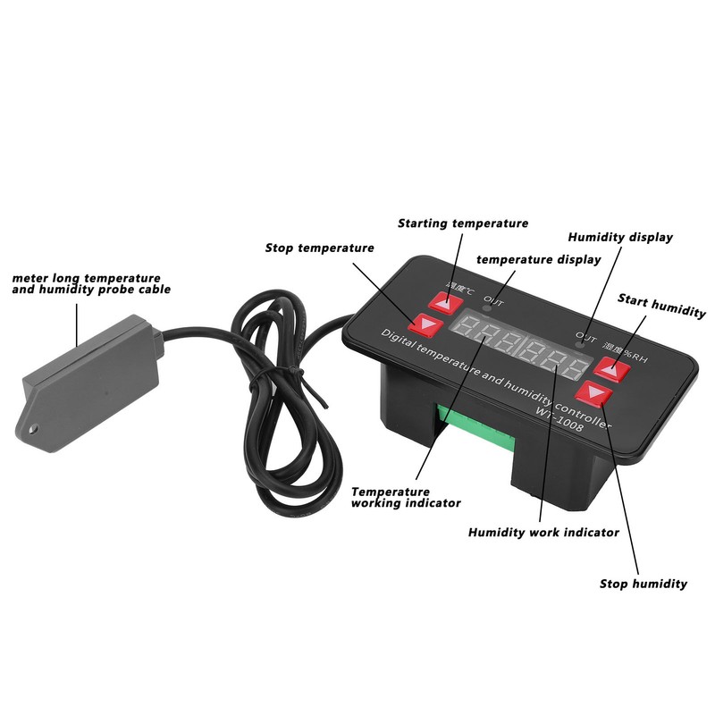 Temperature and Humidity Controller Digital Display Greenhouse Switch WT-1008 110-220VAC