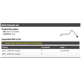Marketplace Auto Parts Clutch Hydraulic Line - Compatible with 2002-2008 Mini Cooper S