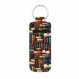Compatible with Chapstick Holder,Personalized Lip Balm Holder Keychain, Reusable Elastic Fabric Chapstick Sleeve-Christmas Gift Idea(Book Stack)