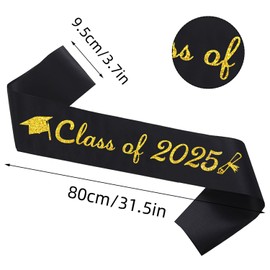 Topfunyy 6 Pieces Black Graduation Sash with Gold Glitter Class 2025 Graduation Sash for 2025 Graduation Party