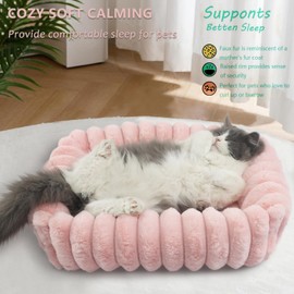 Pink Doggie Beds for Extra Small Dogs Washable,Rectangle Tiny Pet Bed With Sides for Puppy and Kitten,Soft Plush Calming Couch Sofa,Comfy Fluffy Cute Cat Beds for Indoor Cats,Anti-Slip,18x14x4 Inches