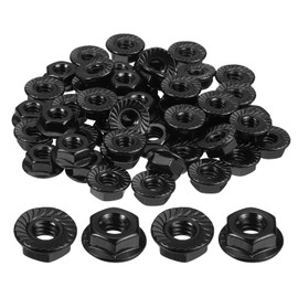 uxcell 1/4-20 Serrated Flange Hex Lock Nuts, 50Pcs 304 Stainless Steel Non-Slip Hexagon Flange Nut, Full Thread, Bright Finish, Black