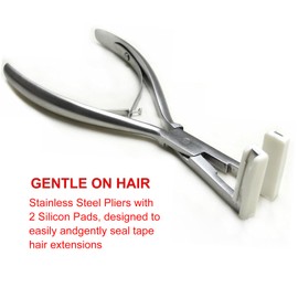BLUPLE Tape in Hair Extensions Plier 1pc Silvery Stainless Steel Professional Flat Surface Sealing Hair Extension Tools for Women Hair Extension Tools