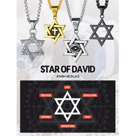 FaithHeart Megan Star of David Necklace Men Vintage Jewish Jewelry Stainless Steel Israel Pendant the Testament of Solomon Seal Amulet-Silver
