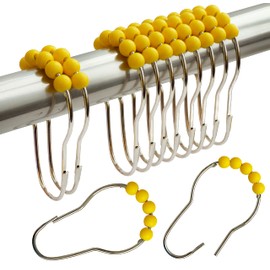 Shower Curtain Hooks Rings Stainless Steel Acrylic Roller Ball Glide Rings For Bathroom Shower Rods Decorative Rustproof(Yellow)