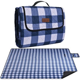 Extra Large Picnic Blanket 80''x 60'' Picnic Mat Waterproof Sand Proof Foldable for Beach, 5-Layer Outdoor Blanket for 6 to 8 Adults,Camping Lawn Hiking Park Music Festival Wedding Mats(Navy Blue)