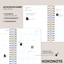 Kokonote School Calendar 2025/2026 Calendar 2026 Book Calendar A5 Gazette - Study Planner School Planner Daily Planner Diary 2025 2026 A5 Ring Binder - First Day of School Gifts School Supplies