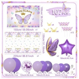Unbranded Purple Butterfly Birthday Decoration set - Girls Birthday Decoration Set