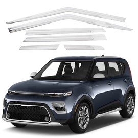 AUTOCLOVER Tape-On Rain Guards Window Visors 6 Pcs Set for Kia Soul 2020 2021 2022 2023 2024 / Window Deflectors, Out-Channel Vent Shades (Chrome)