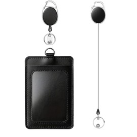 BRIIKPP Password Box Double Sided Employee ID Clip with Retractable Reel Thin PU Leather ID Card Holder Business Card Holder Retractable Card Case