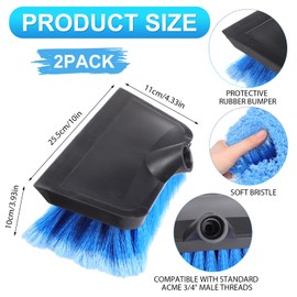 Datanly 2 Pcs 10 Inch Solar Panel Brush Cleaner Head, Soft Blue Bristles Scrub Brush with Rubber Protective Pads Prevent Scratches, for Solar Panels, Cars, RV, Trucks, Boats, Facades of Houses