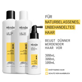 Nioxin Scalp + Hair Thickening System 1 - Hair Care for Untreated Hair Prevents Thinning Hair - Shampoo, Conditioner & Scalp Treatment (300+300+100ml)
