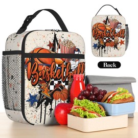 Quelindra Basketball Lunch Box Lunch Bag For Kids Boys，Basketball Insulated Lunch Bags-Sport Ball Graffiti Print Reusable Lunch Box- Kids Thermal Cooler Tote Bento For Girls Men Picnic Camping School