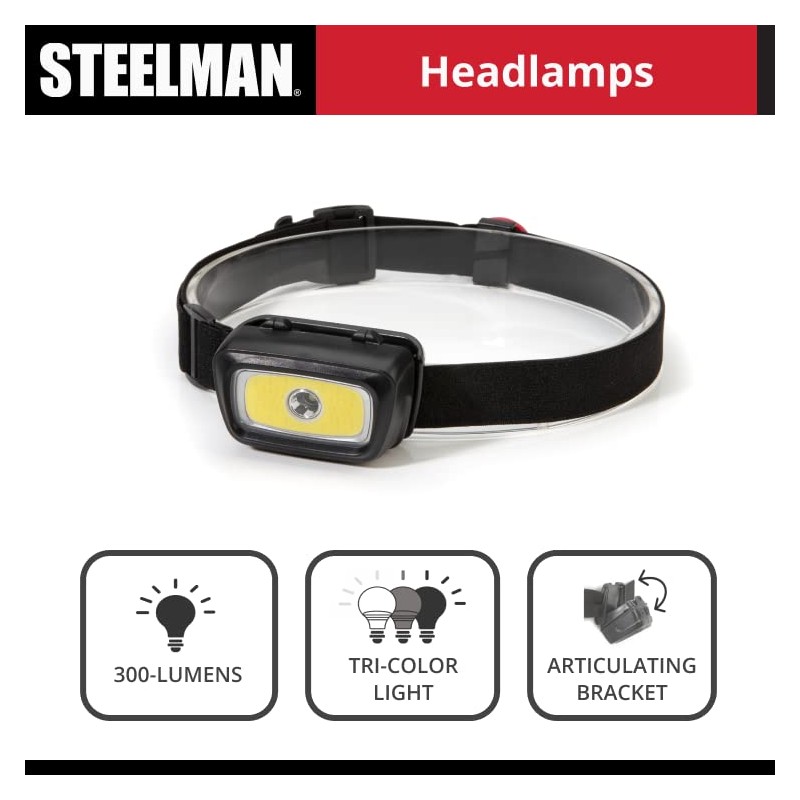 STEELMAN PRO 79233 300 Lumen Multifunction Tri-Color LED Headlamp, Red