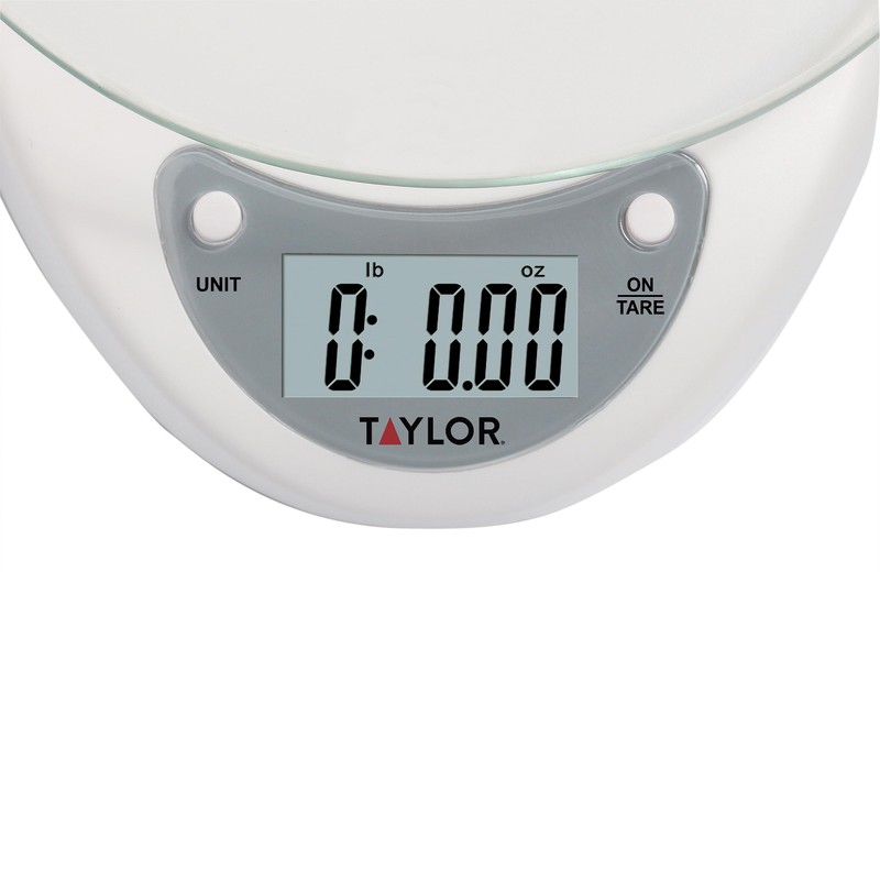 Taylor Digital Kitchen Scale with Glass Platform, Tare Button, and