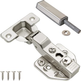 TOUCH Cabinet Hinges (1 Pair, 2 PCS) Half Overlay Soft Push to Open Cabinet Hardware Chrome Magnetic Latch and Catch Push Release Opener for Kitchen Cupboard and Closets 3D Adjustable with Screws
