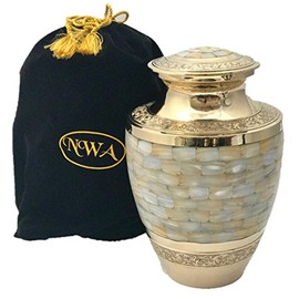 Adult Size Mother of Pearl Cremation Urn for Human Ashes, Funeral Ash Container with Bag