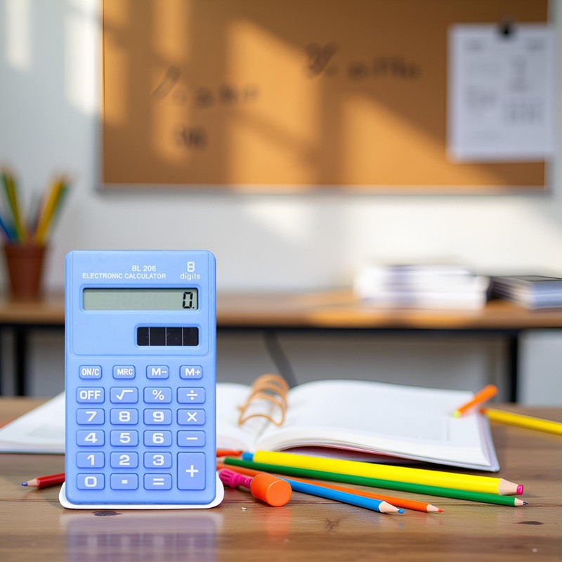 Blue Basic Standard Calculators Mini Digital Desktop Calculator, Solar Power