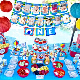 JeVenis Fun to Be One Pool Party Decoration Pool Party First Birthday Decoration Beach First Birthday Decoration High Chair Banner 12 Months Photo Banner Pool One Banner