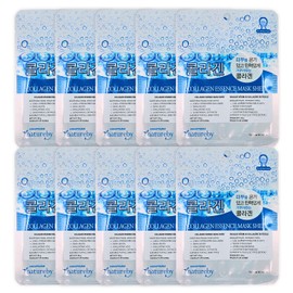 Natureby 0.06% Hydrolyzed Collagen Mask Sheet — Soothing Korean Facial Mask with Snail Mucin, Hyaluronic Acid & 23 Botanical Extracts, 10-Pack