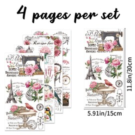 BEUNITONE 4 Sheets Flower Rub on Transfers for Crafts Vintage Floral Rub on Transfer Stickers for Furniture Iod Transfers Rub on Retro Stamps Stickers Farmhouse Decals for Wood DIY Home Decor 6"x12"