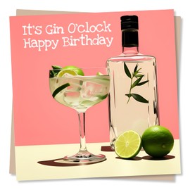 Happy Birthday Card for Adults - "It's Gin O'Clock" - Greetings Wish for Women - Made in UK